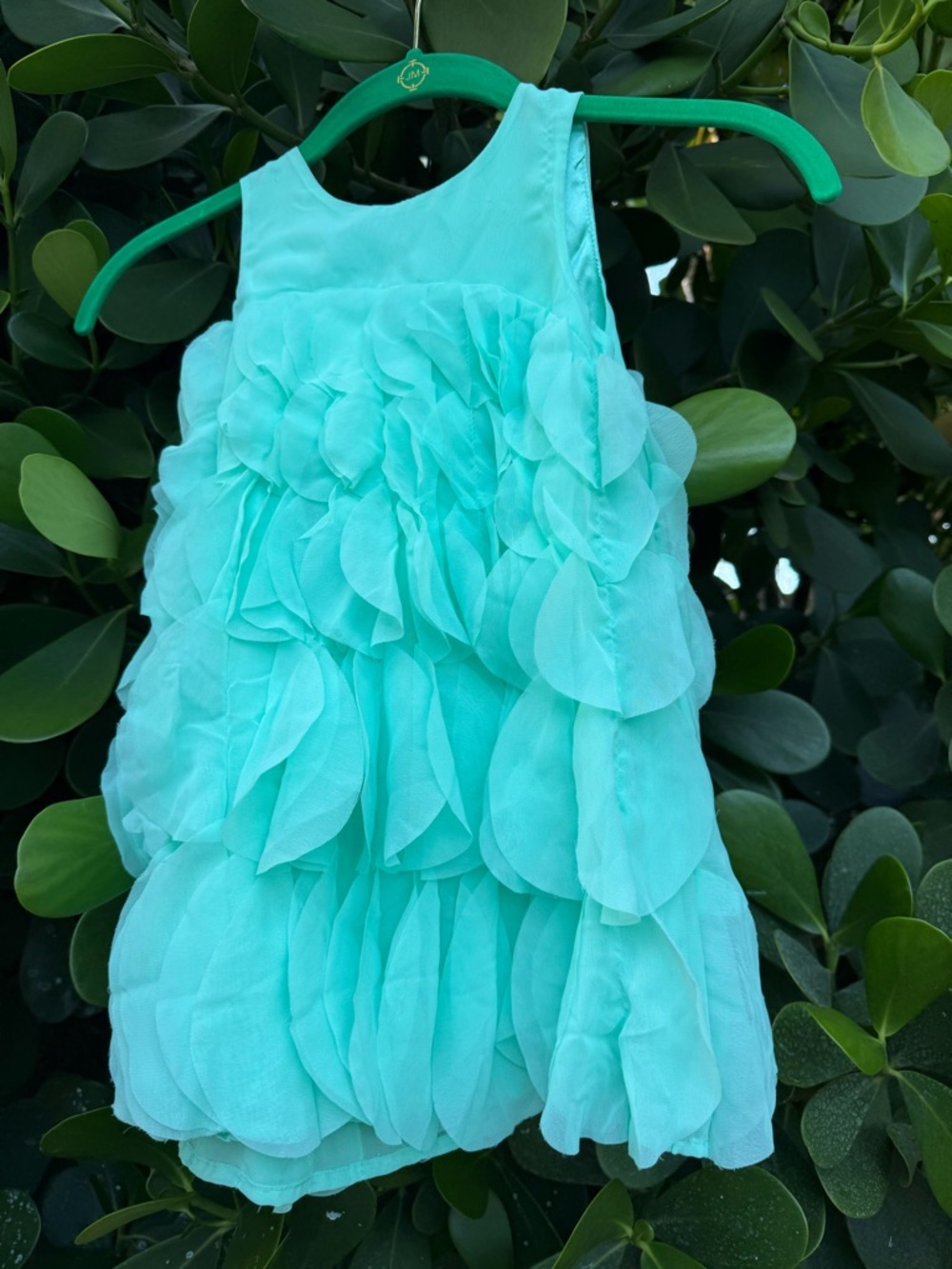 Aqua Leaf Ruffle Dress, Children’s 4 T